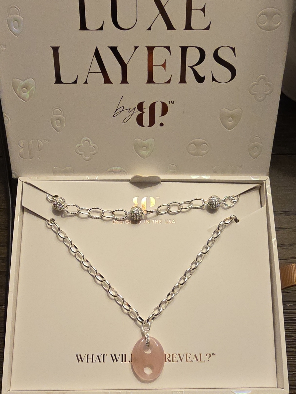 BP Luxe Layers Silver Chain Necklace with Pink Rose Quartz Pendant
